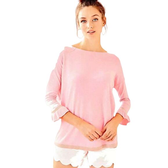 Lilly Pulitzer Charla cotton candy ruffle sleeve sweater pink XS - Picture 1 of 8